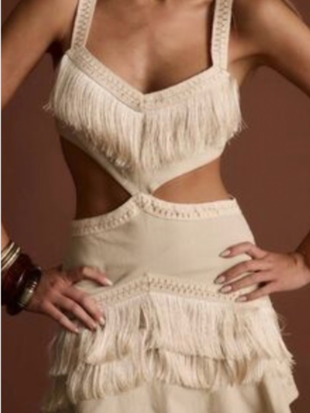 12th Tribe Cream Fringe Crop Top & Skirt dress